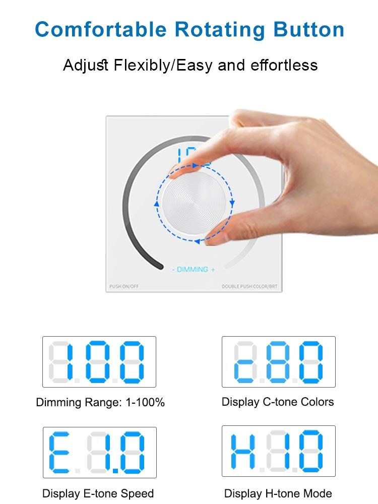 DC12V-24V Wall Mount RF Remote LED Dimmer Knob Max 6A/CH