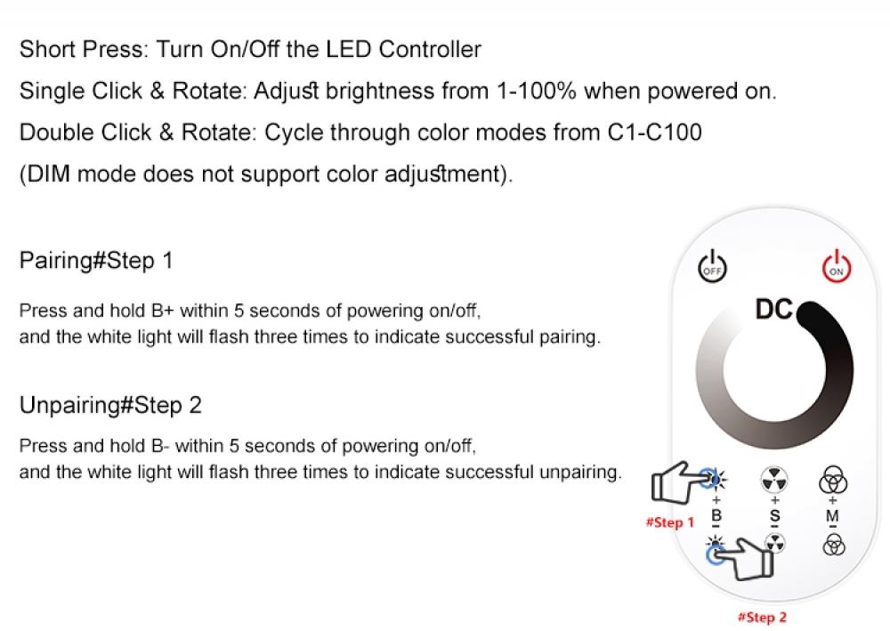 DC12V-24V Wall Mount RF Remote LED Dimmer Knob Max 6A/CH