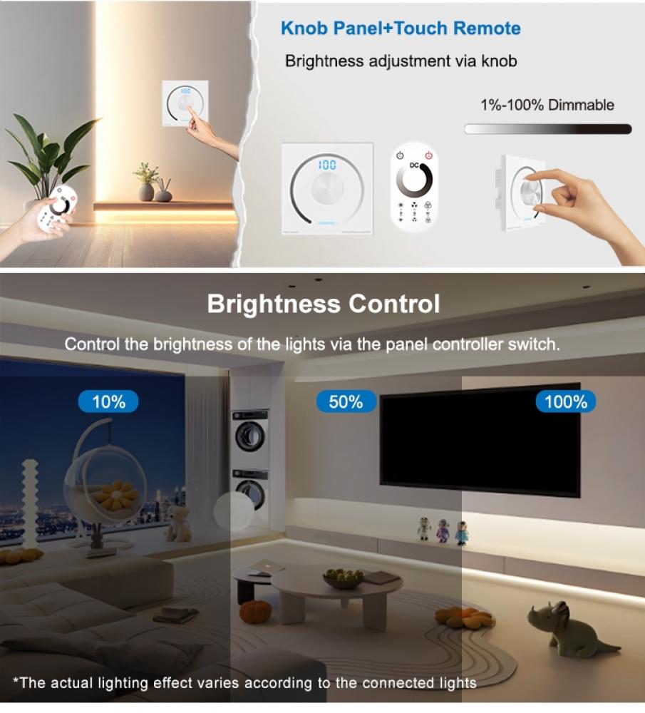 DC12V-24V Wall Mount RF Remote LED Dimmer Knob Max 6A/CH