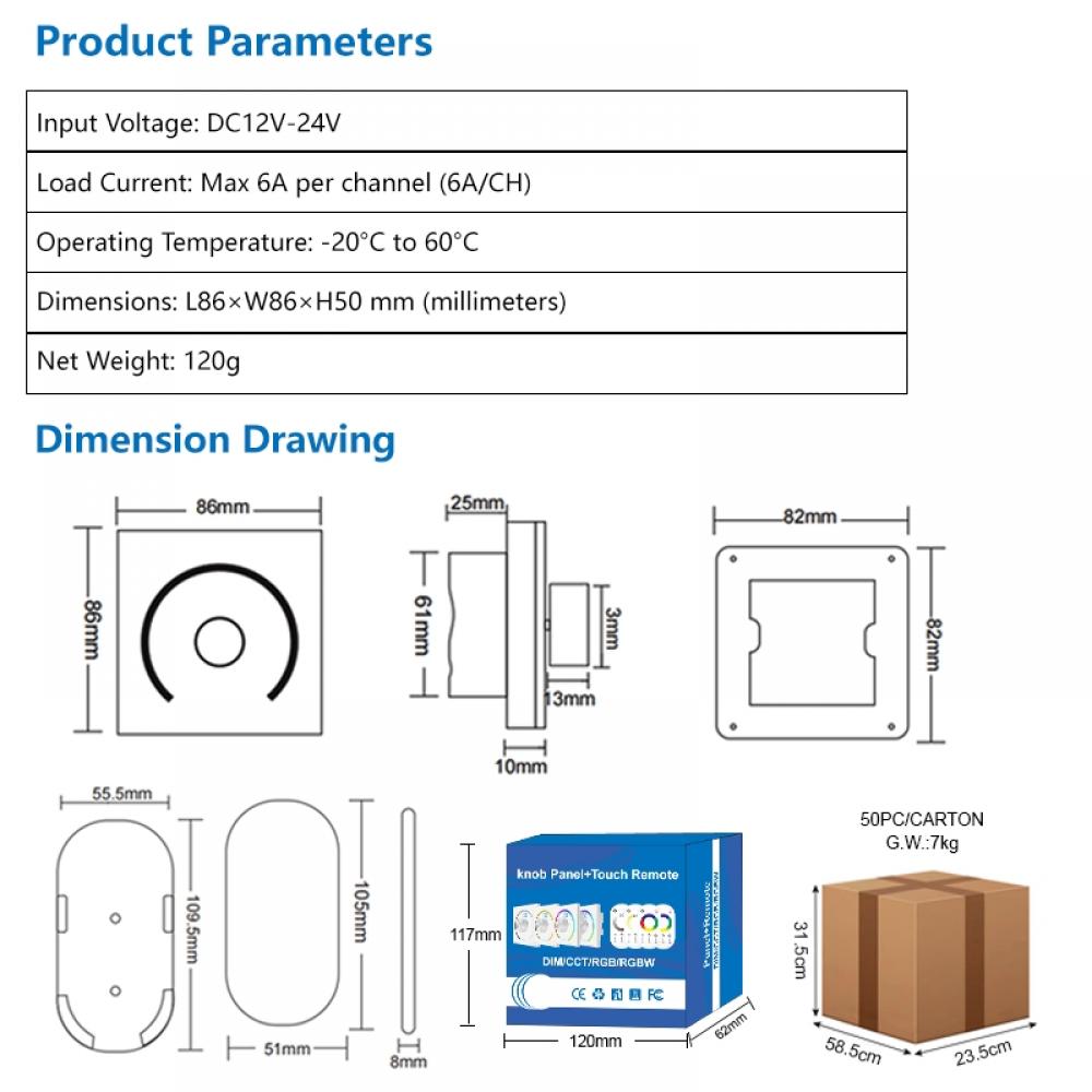 DC12-24V Wall Mounted Knob Panel RGBW Controller