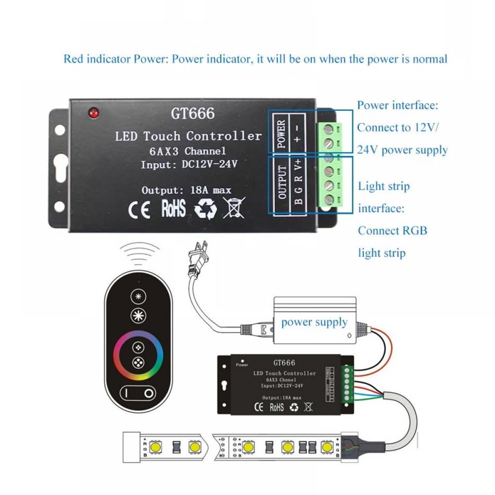 DC12V-24V GT666 LED Touch Controller Max 18A