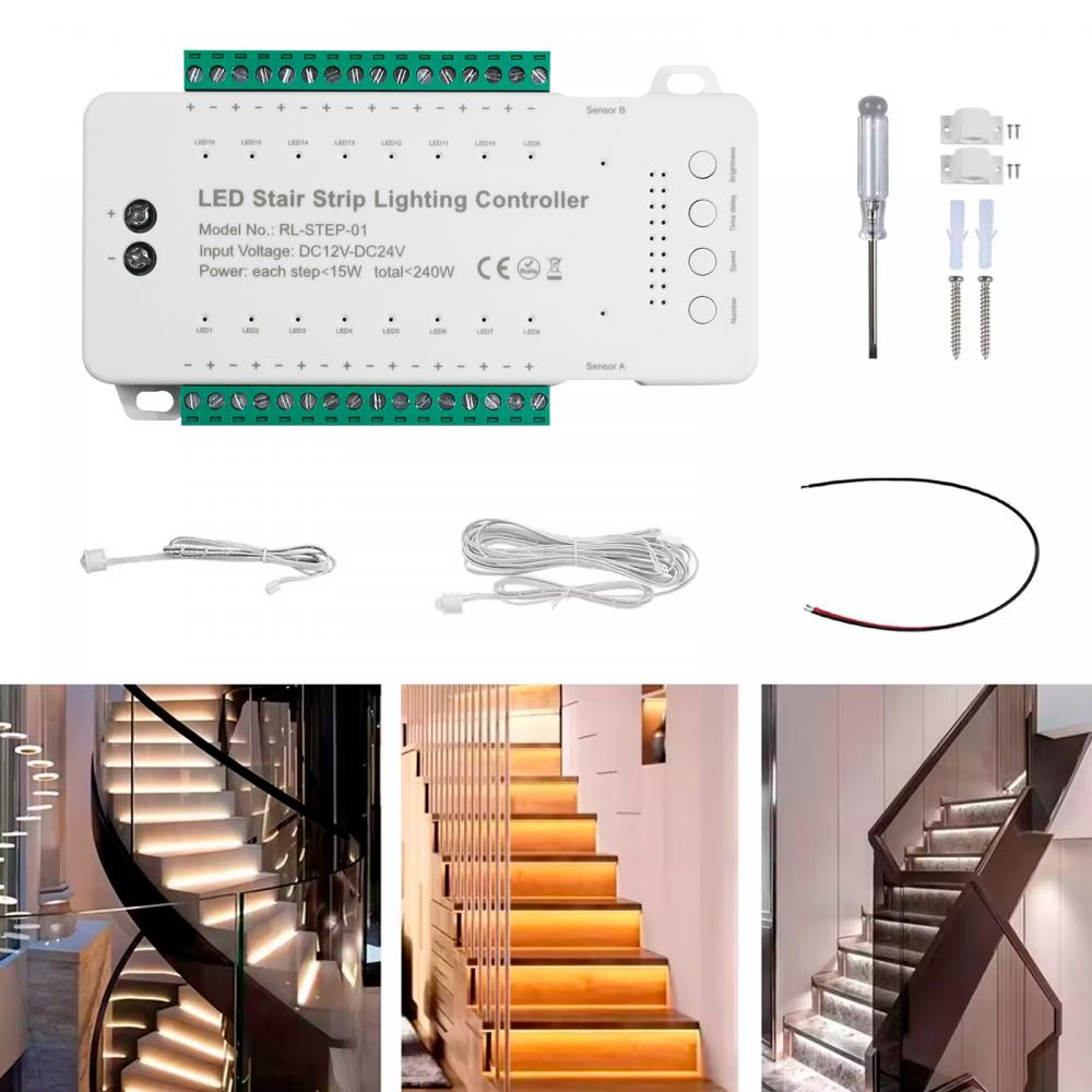 RL-STEP-01 DC12-24V 16 Step LED Stair Strip Lighting Controller