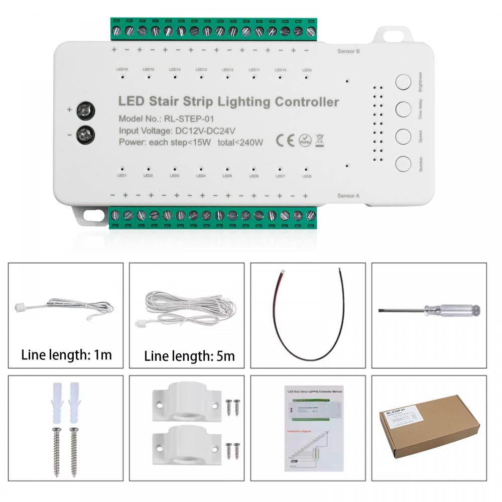 RL-STEP-01 DC12-24V 16 Step LED Stair Strip Lighting Controller
