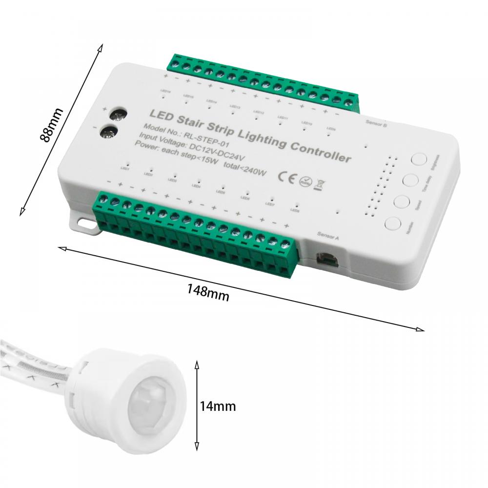 RL-STEP-01 DC12-24V 16 Step LED Stair Strip Lighting Controller