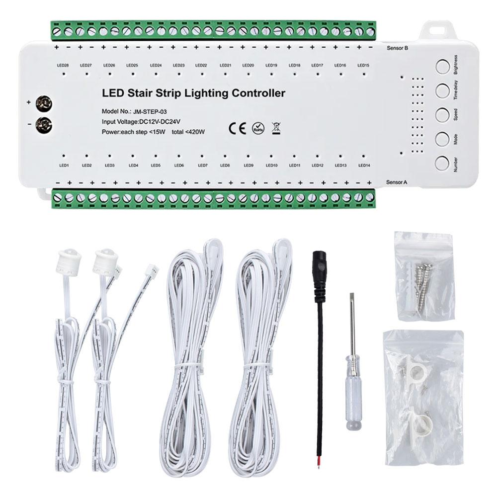 DC12-24V 28 Steps PIR Sensor LED Stair Lighting Controller