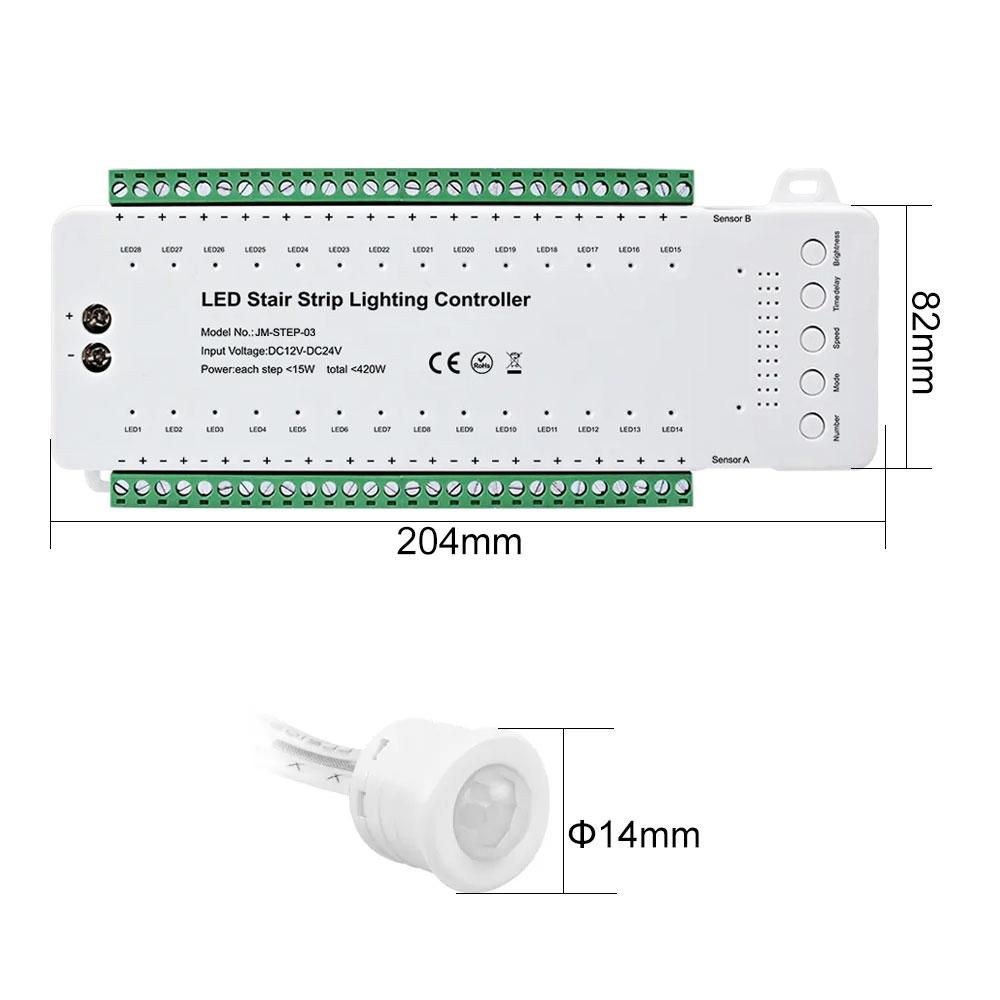 DC12-24V 28 Steps PIR Sensor LED Stair Lighting Controller