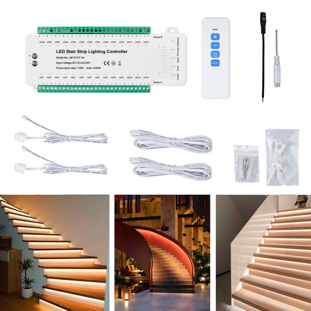 DC12-24V 28 Steps PIR Sensor LED Stair Lighting Controller