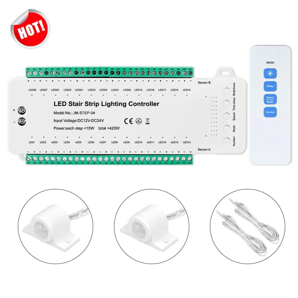 DC12-24V 28 Steps PIR Sensor LED Stair Lighting Controller