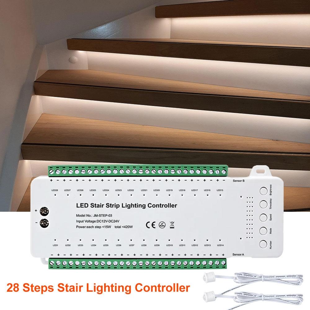 DC12-24V 28 Steps PIR Sensor LED Stair Lighting Controller