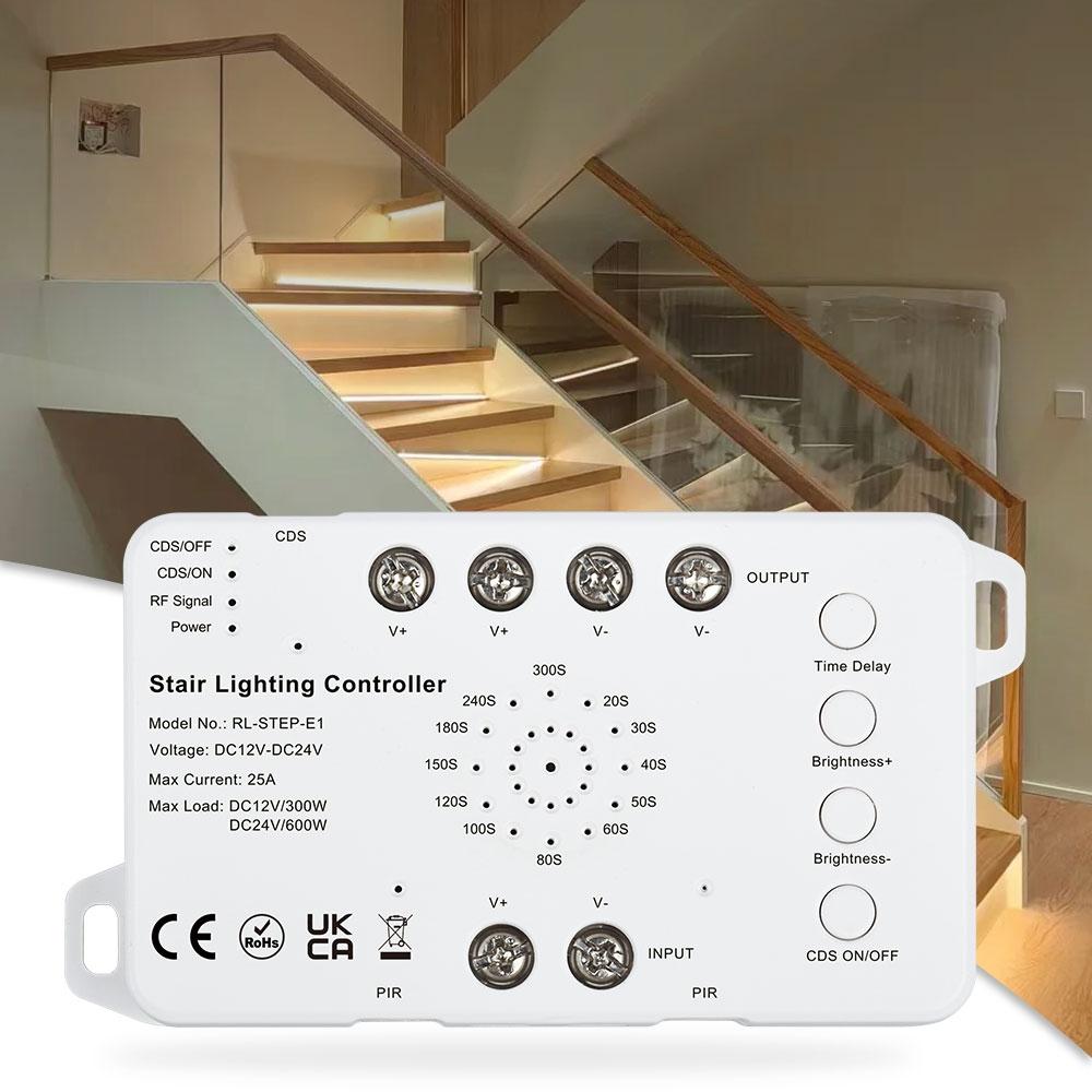 DC12-24V RL-STEP-E1 PIR Motion Sensor LED Stair Lighting Controller