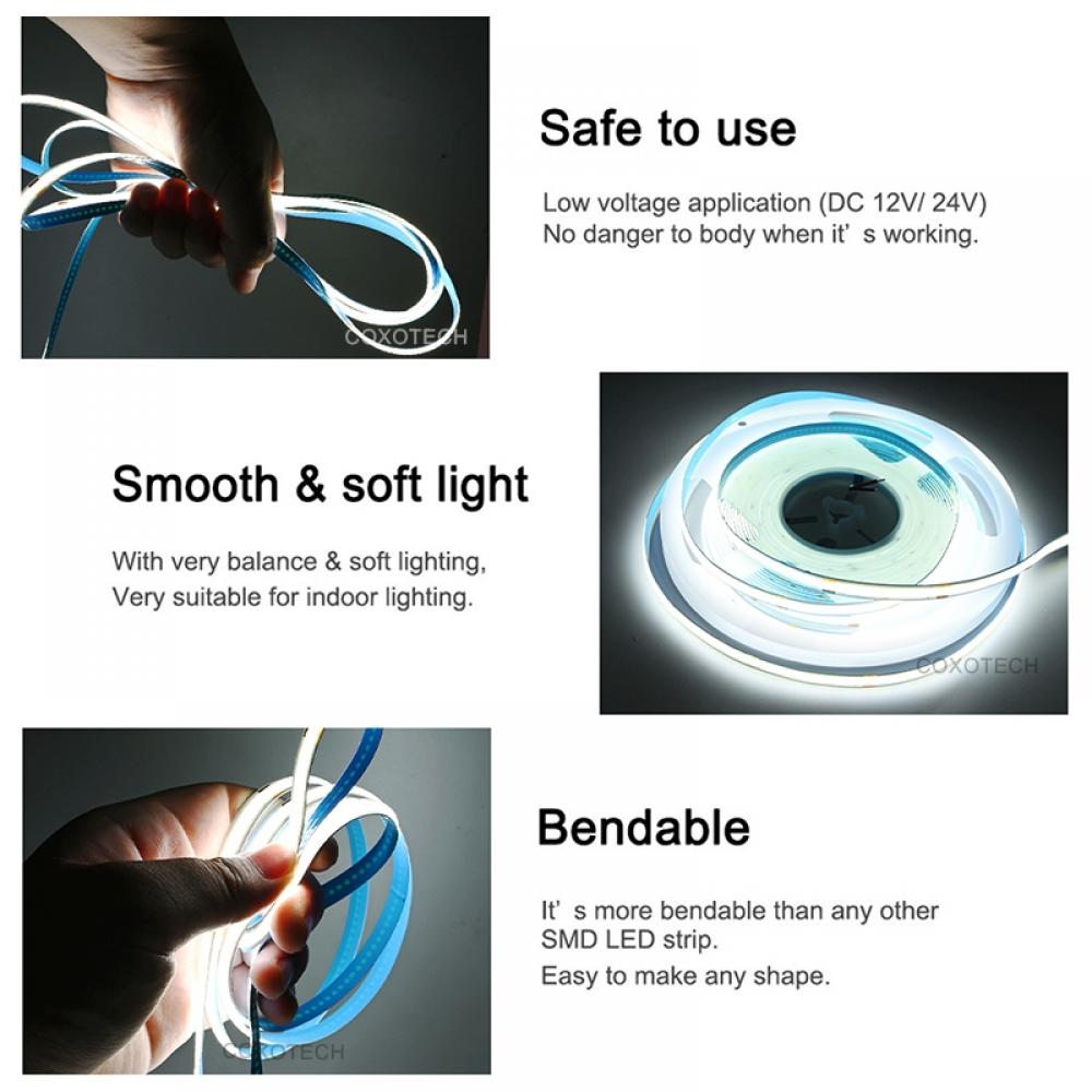 1meter Cool White 6000K 24V 320led Flexible Cob LED Strip 8mm PCB IP20