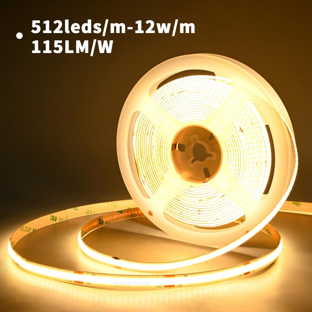 1meter Warm White 3000K 24V 512led Flexible Cob LED Strip 8mm PCB IP20