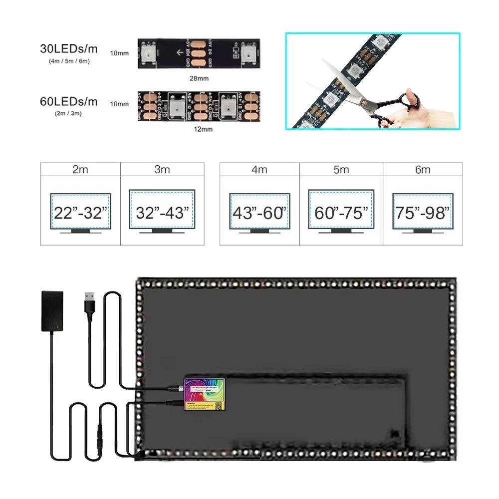 6mx10mm USB 5V RGB Sync USB LED Strip Background Lighting